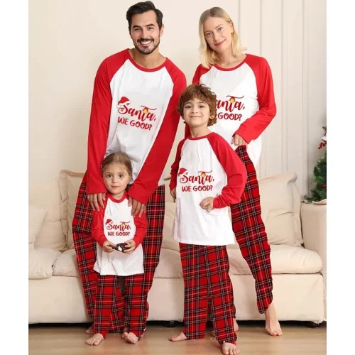 Santa We Good Christmas Family Pajamas Plaids Pajamas Set