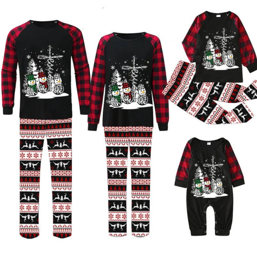 Christmas Tree and Snowman Christmas Family Pajamas Black Pajamas Set