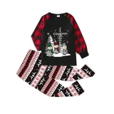 Christmas Tree and Snowman Christmas Family Pajamas Black Pajamas Set