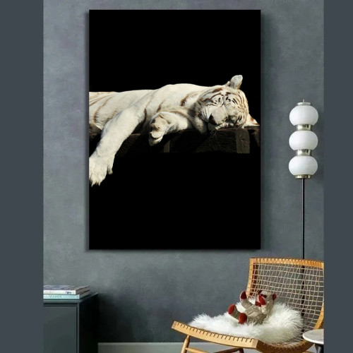 Sleeping White Tiger Painting Art