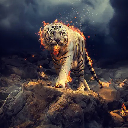 Burning Tiger Painting Art