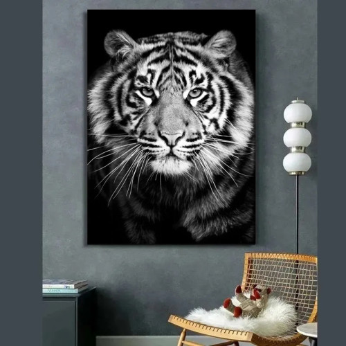 Black White Tiger Painting Art