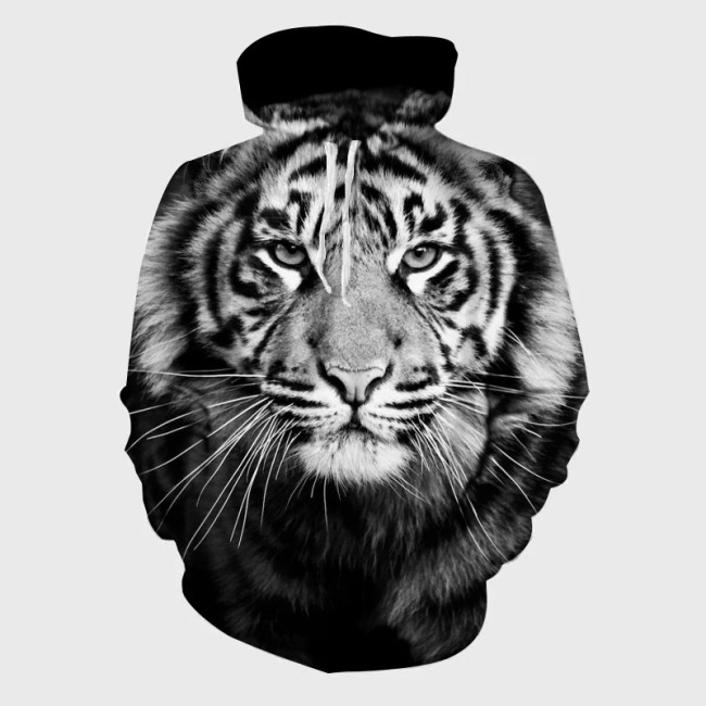Black White Tiger Hoodie