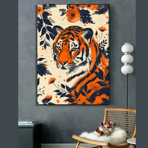 Flowers Tiger Painting Art