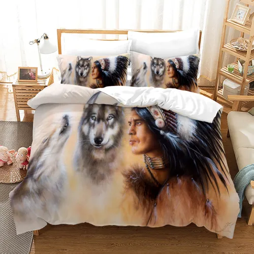 Nativeman And Wolf Bed Set