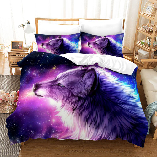 Purple Galaxy Wolf Bed Set