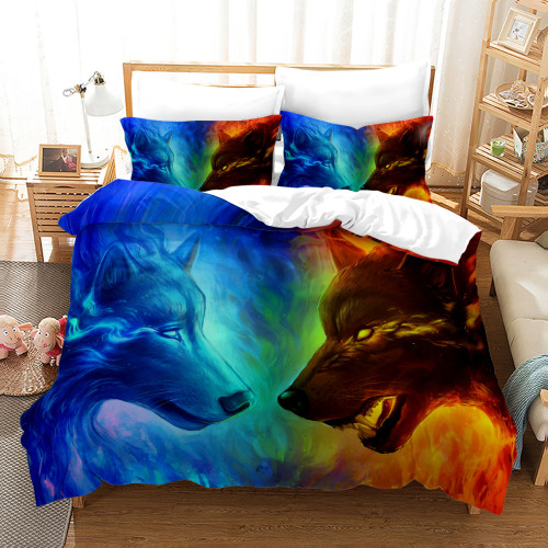 Fire Ice Wolf Bed Set