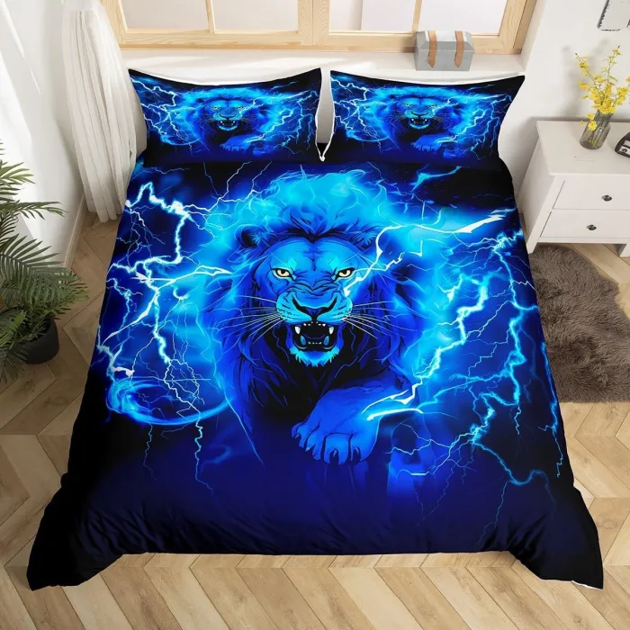 Lightning Lion Print Bed Set