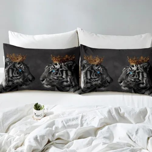 Queen And King Crown Tiger Bed Set