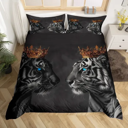 Queen And King Crown Tiger Bed Set