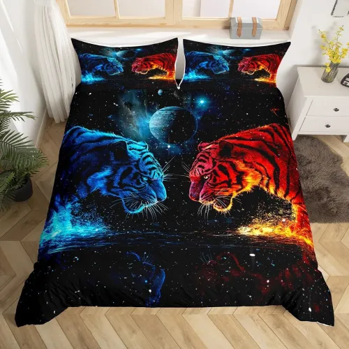 Blue Red Cosmic Tiger Bed Set