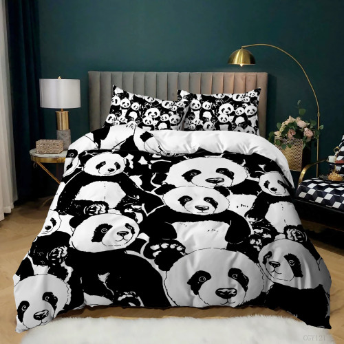 Black White Pandas Bed Set