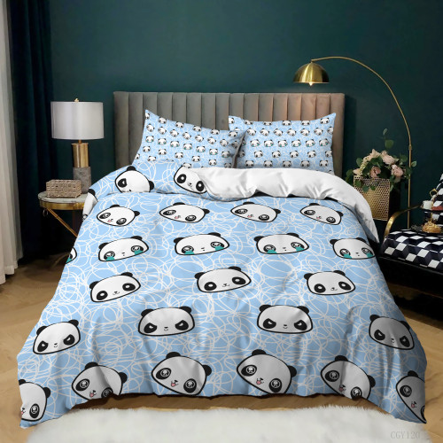 Blue Panda Head Bed Set