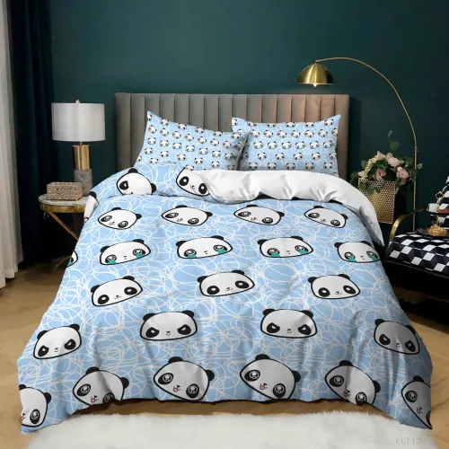 Blue Panda Head Bed Set