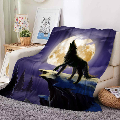 Wolf Howling At Moon Blanket
