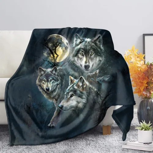 Three Wolves Moon Print Blanket