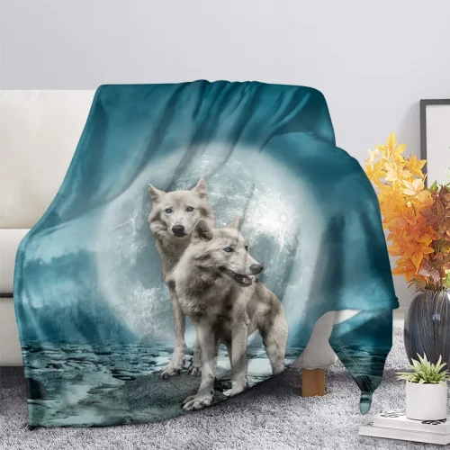 Wolf Couples Moon Blanket
