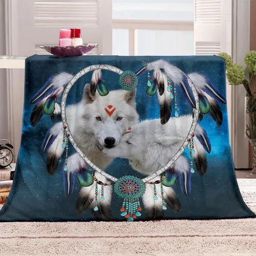 Native Dreamcatcher Wolf Blanket