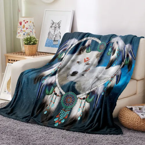 Native Dreamcatcher Wolf Blanket