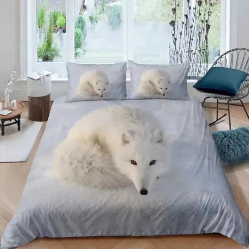 White Fox Print Bed Set