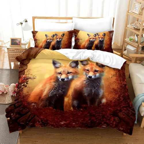 Baby Foxes Print Bed Set