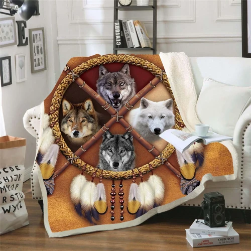 Native Wolf Plush Blanket