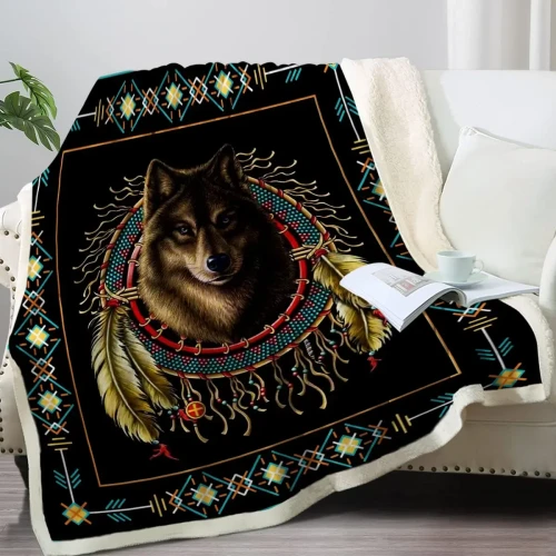 Tribal Black Wolf Blanket