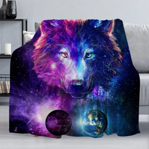 Cosmic Wolf Plush Blanket