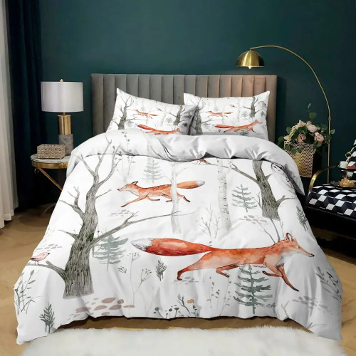 Cartoon Running Foxes Bed Set