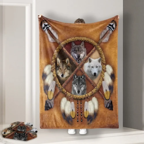 Native Wolf Plush Blanket