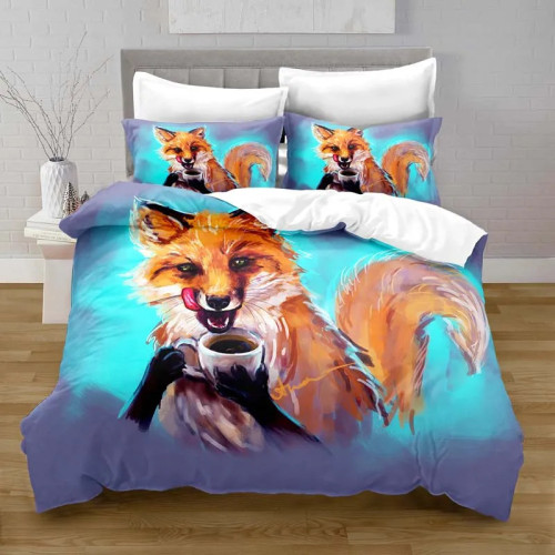 Drinking Coffee Fox Bed Set