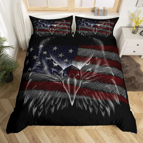 Dark Bald Eagle Flag Bed Set