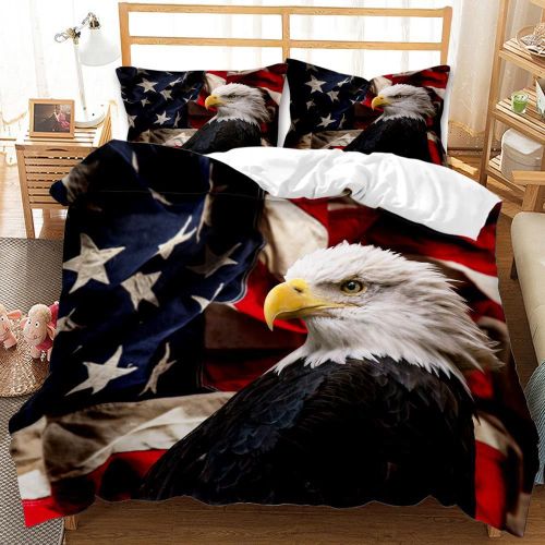 Flag Bald Eagle Print Bed Set