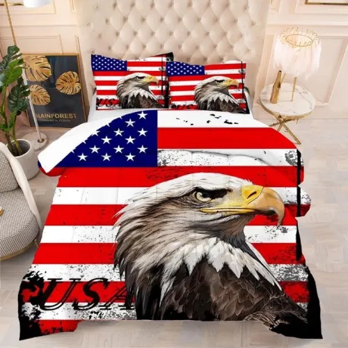 USA Flag Bald Eagle Bed Set
