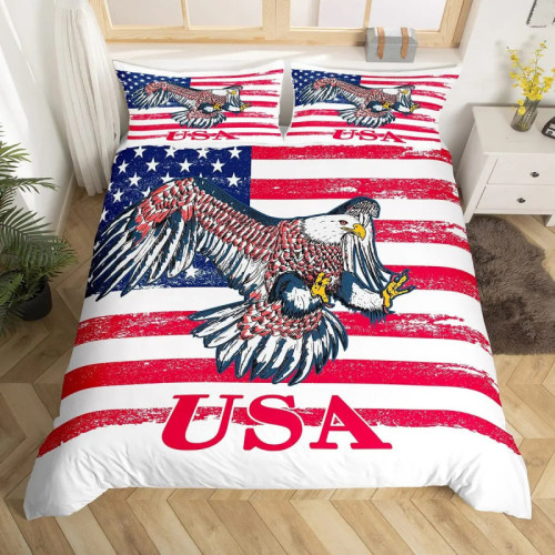 USA Flag Bald Eagle Bed Set