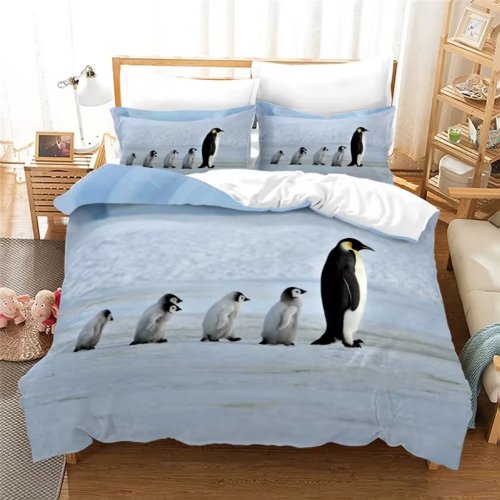 Father And Baby Penguins Duvet Cover