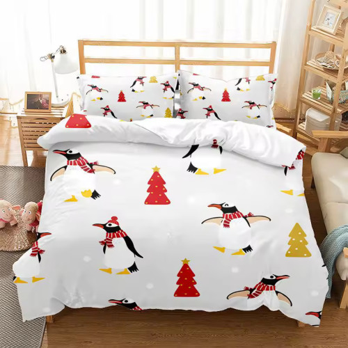 Christmas Tree And Penguins Bedding Set