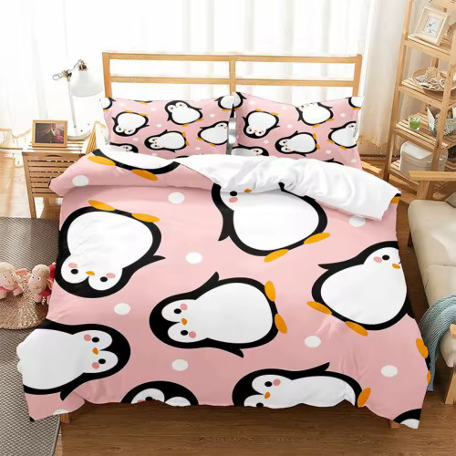 Pink Penguins Bed Set