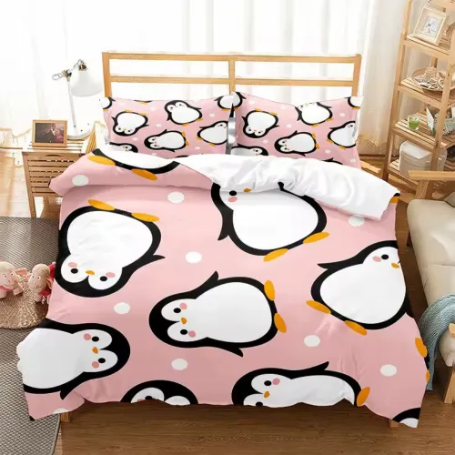 Pink Penguins Bed Set