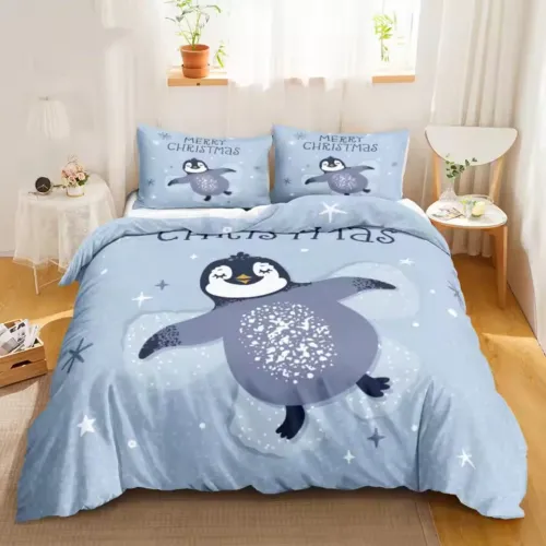 Cartoon Christmas Penguin Bedding Set