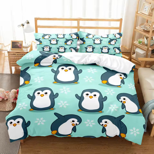 Cute Snowflakes Penguins Bed Set