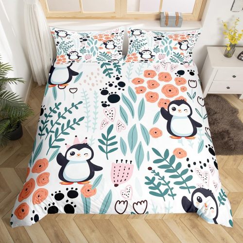 Kids Floral Penguins Bed Set