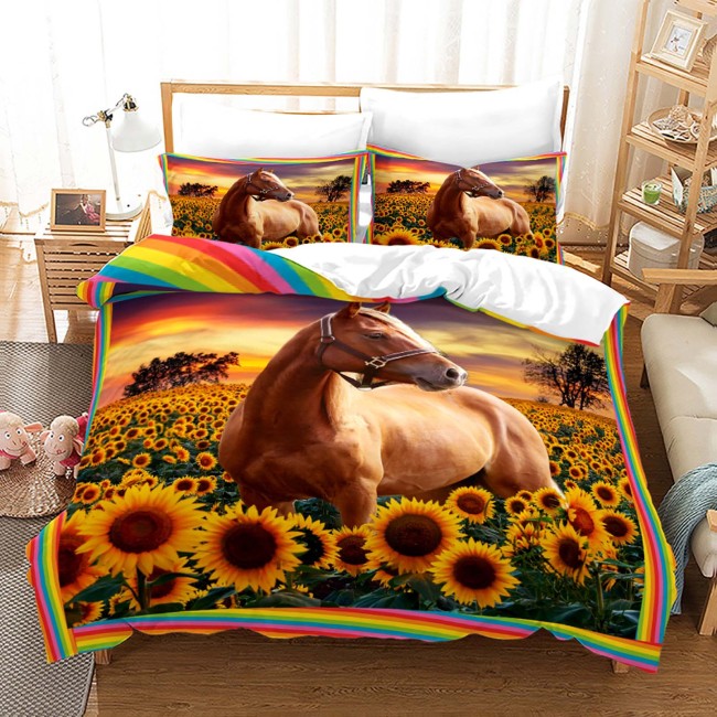 Sunflowers Horse Print Bed Set