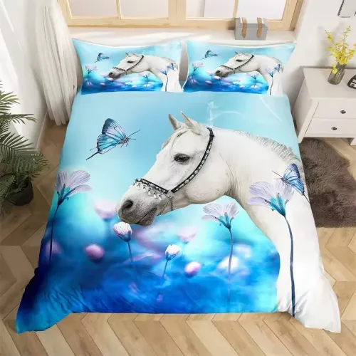 Butterfly Horse Print Duvet Cover