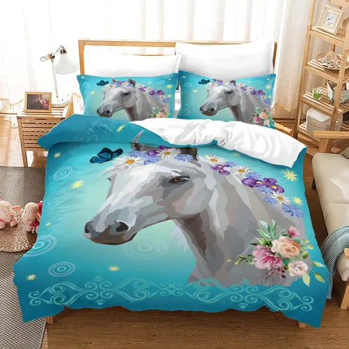 Floral Horse Print Bed Set