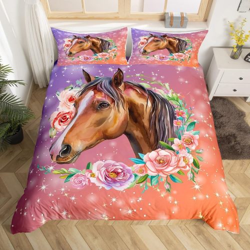 Kids Cartoon Floral Horse Bed Set