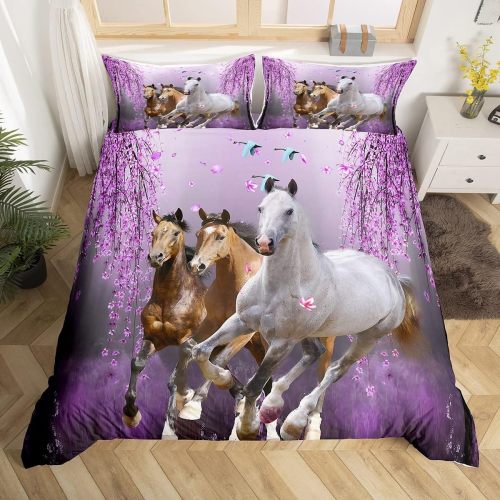 Floral Galloping Horses Bed Set