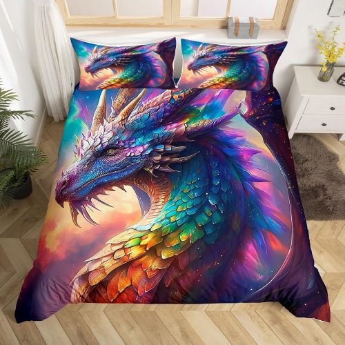 Colorful Dragon Print Bed Set