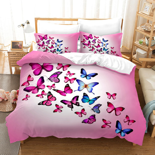 Pink Butterfly Print Bed Set