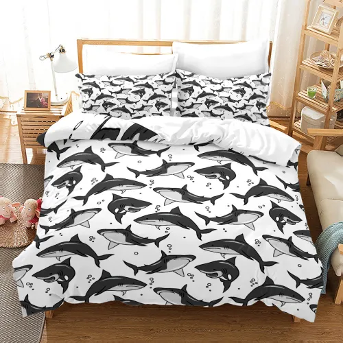 Cartoon Sharks Print Bed Set